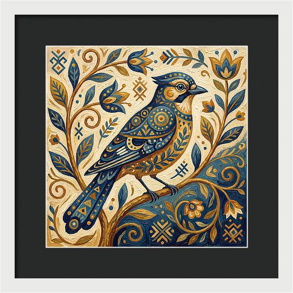 Jay Bird Among Floral Patterns