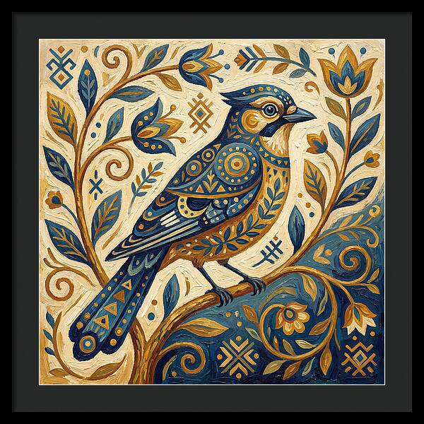 Jay Bird Among Floral Patterns