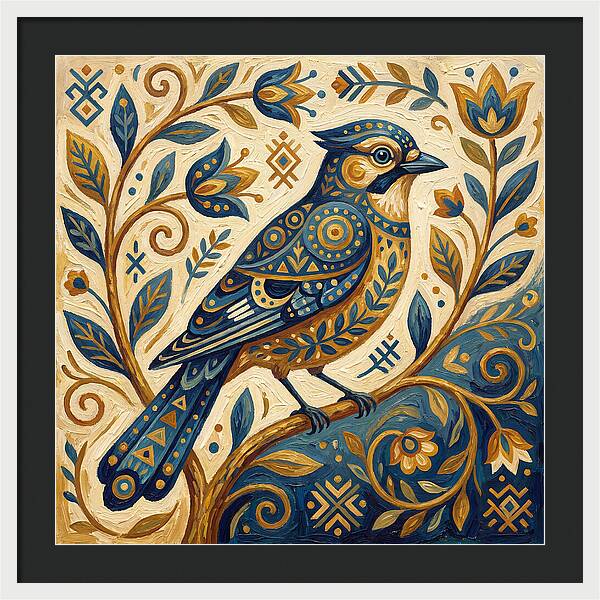 Jay Bird Among Floral Patterns