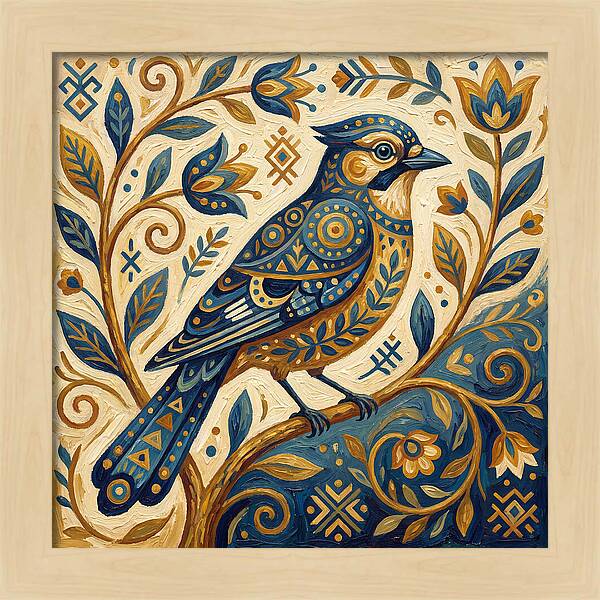 Jay Bird Among Floral Patterns