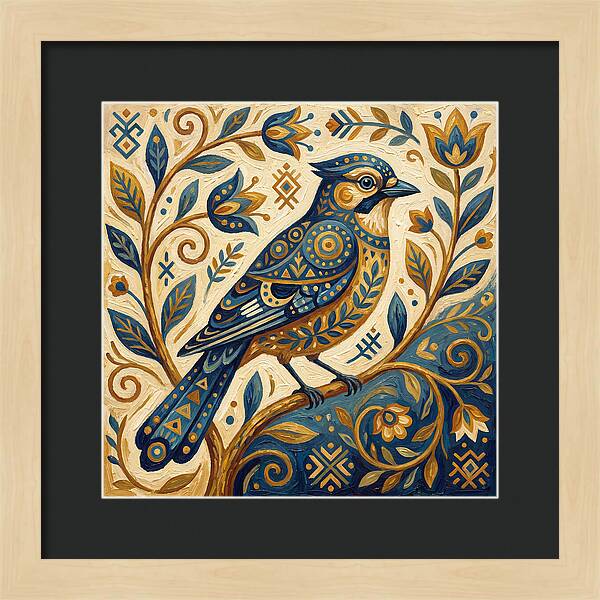 Jay Bird Among Floral Patterns
