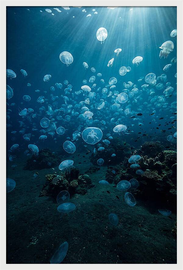 Jellyfish Bloom Underwater