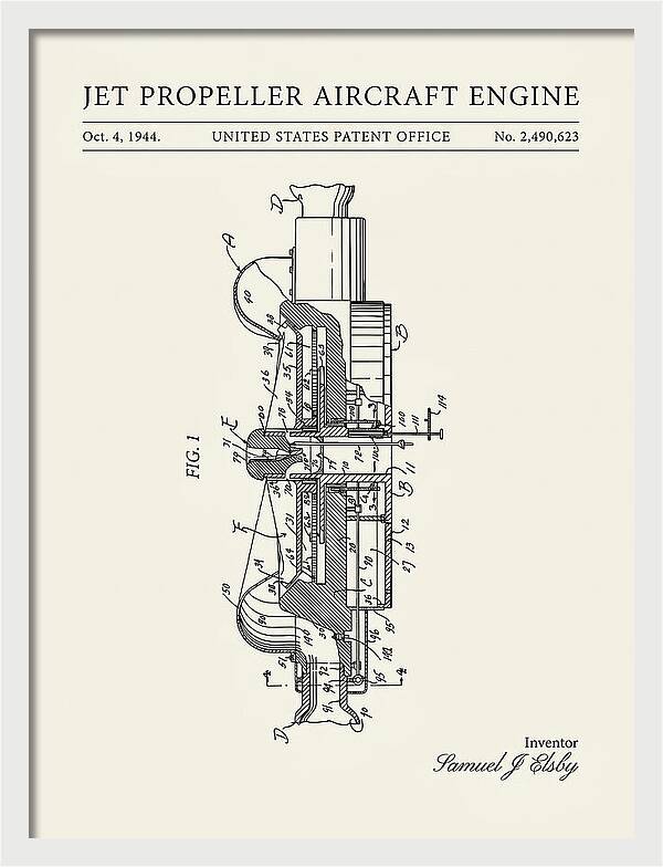 Jet Propeller Aircraft Engine Minimalist Patent Us2490623