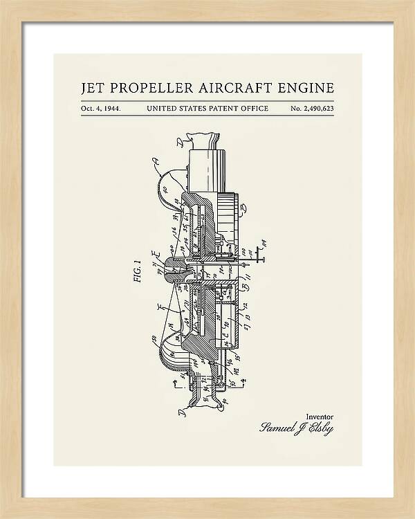 Jet Propeller Aircraft Engine Minimalist Patent Us2490623