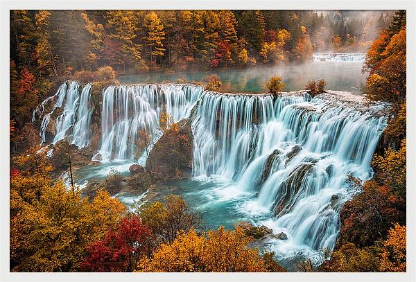 Jiuzhaigou Nuorilang Falls In Autumn