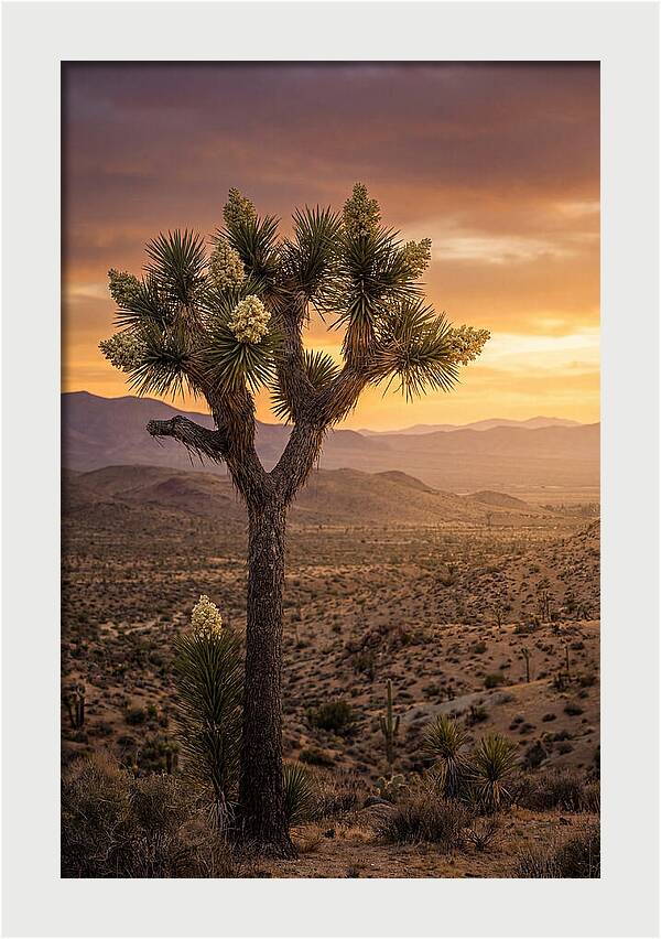 Joshua Tree Bloom At Sunset