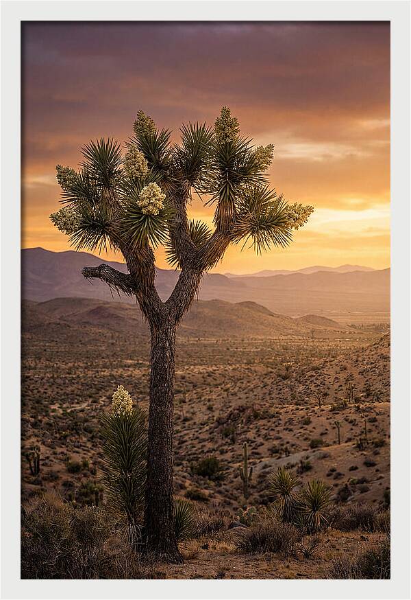 Joshua Tree Bloom At Sunset