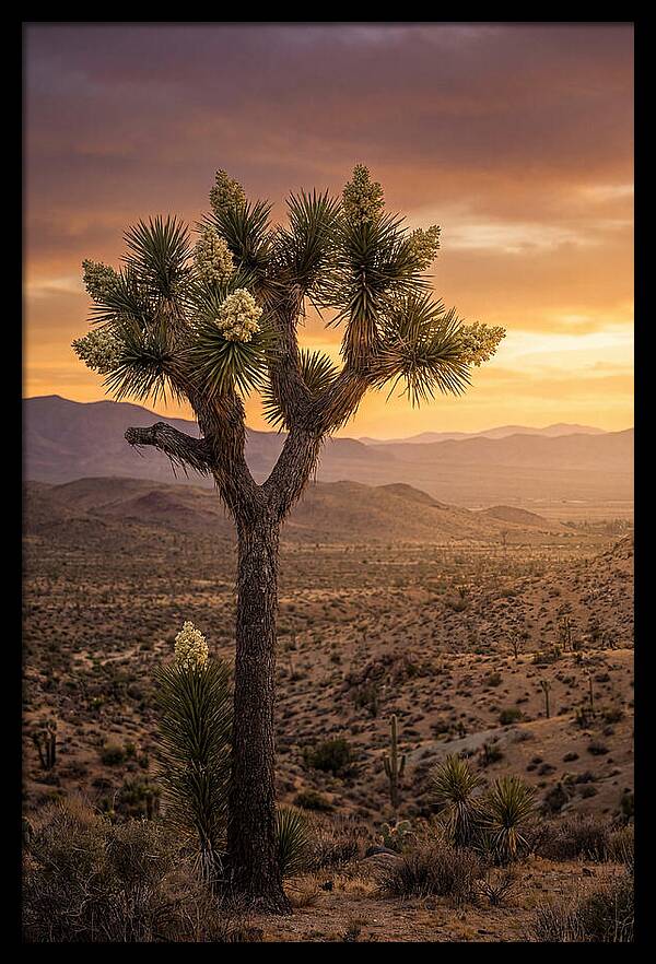 Joshua Tree Bloom At Sunset