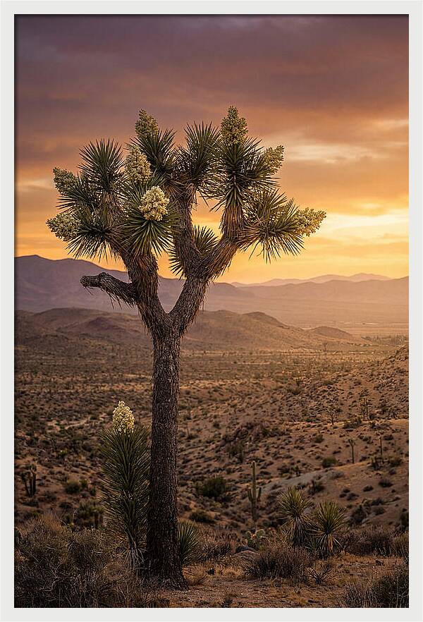 Joshua Tree Bloom At Sunset