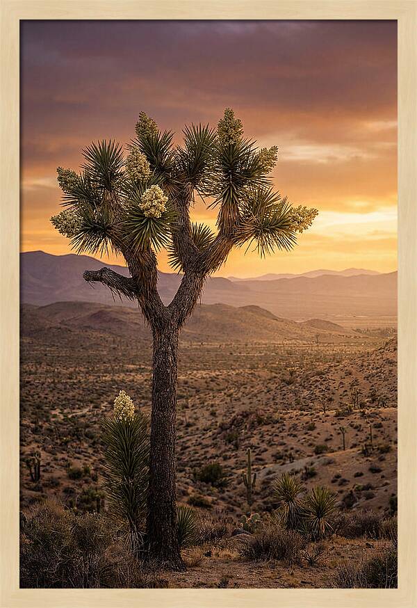 Joshua Tree Bloom At Sunset