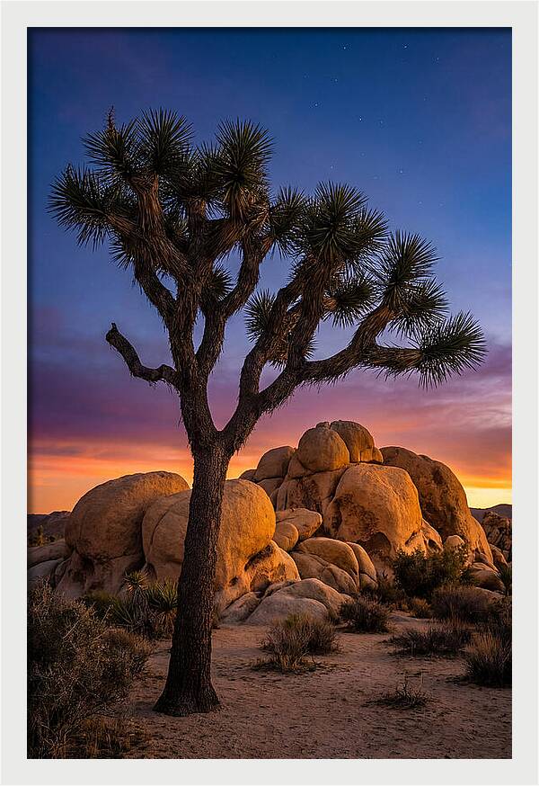 Joshua Tree Silhouette At Dusk