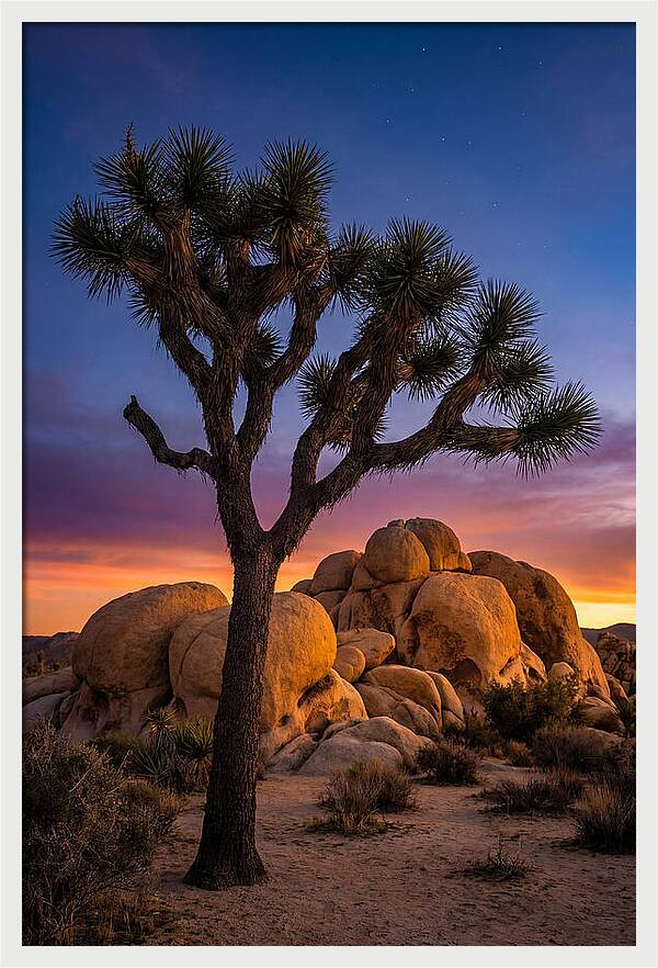 Joshua Tree Silhouette At Dusk