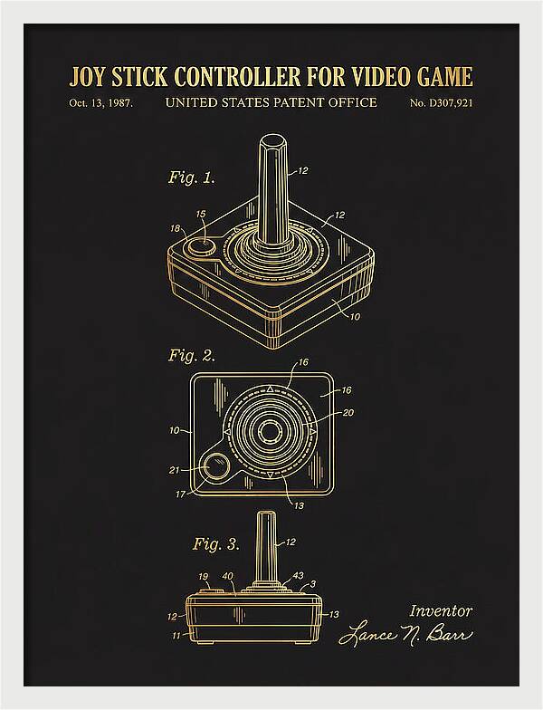 Joystick Controller Nes Advantage Gold Patent Usd307921s