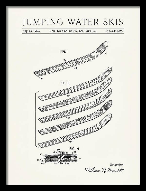 Jumping Water Skis Minimalist Patent Us3148392a