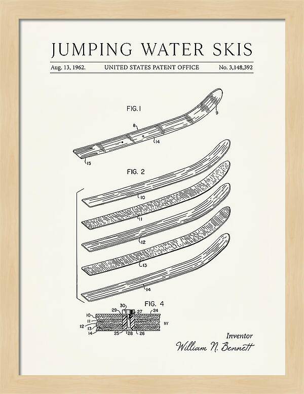 Jumping Water Skis Minimalist Patent Us3148392a