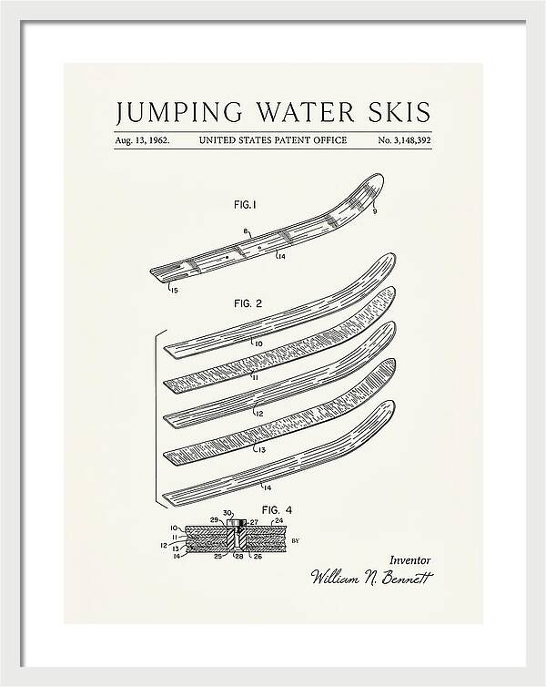 Jumping Water Skis Minimalist Patent Us3148392a