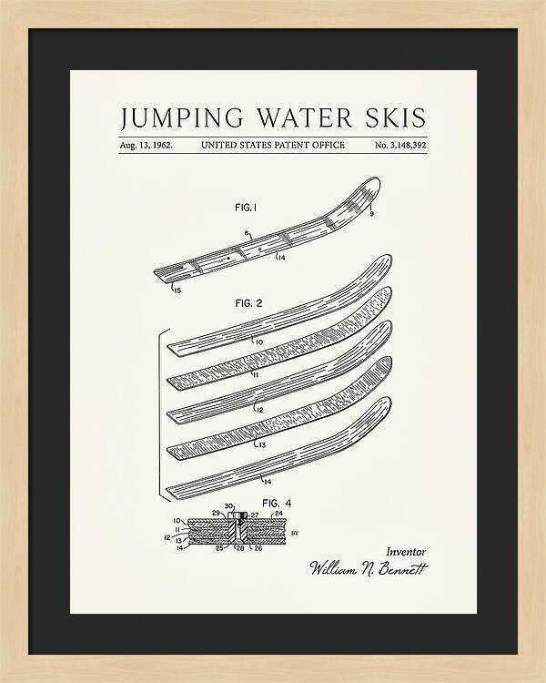 Jumping Water Skis Minimalist Patent Us3148392a