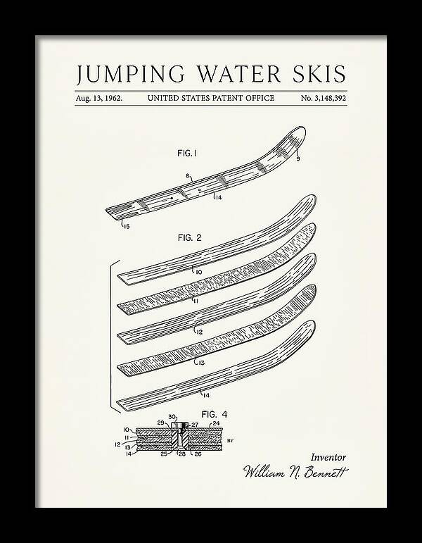 Jumping Water Skis Minimalist Patent Us3148392a
