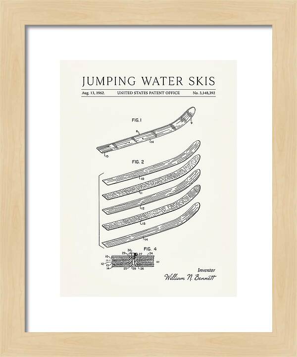 Jumping Water Skis Minimalist Patent Us3148392a