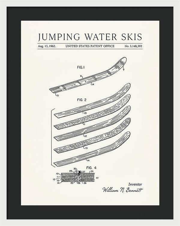Jumping Water Skis Minimalist Patent Us3148392a