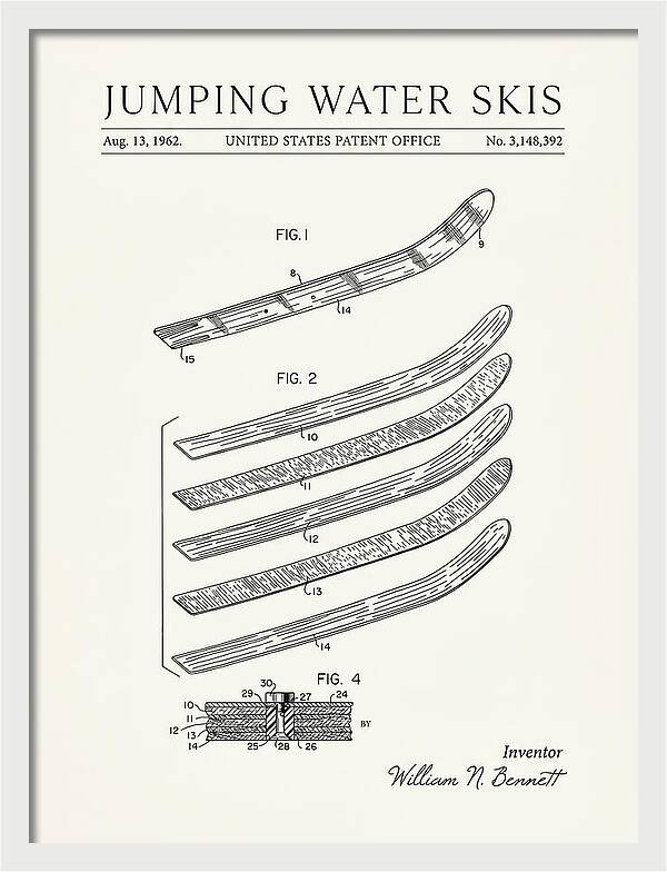 Jumping Water Skis Minimalist Patent Us3148392a