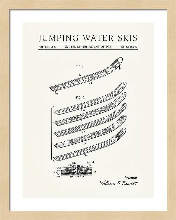 Jumping Water Skis Minimalist Patent Us3148392a