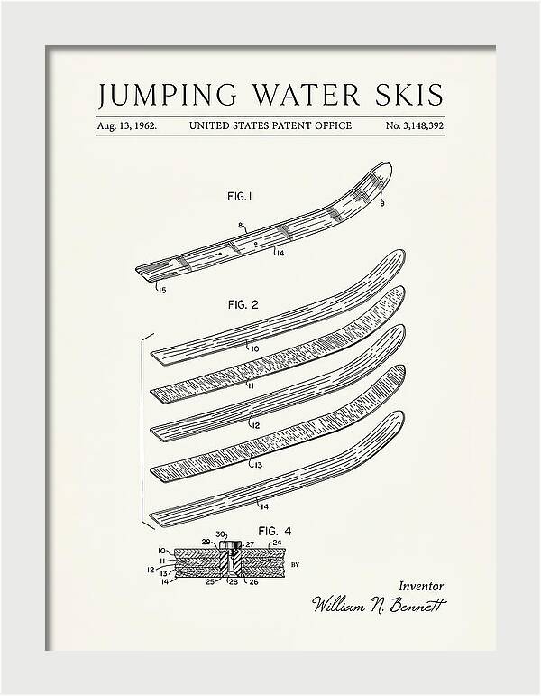 Jumping Water Skis Minimalist Patent Us3148392a