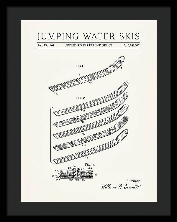 Jumping Water Skis Minimalist Patent Us3148392a