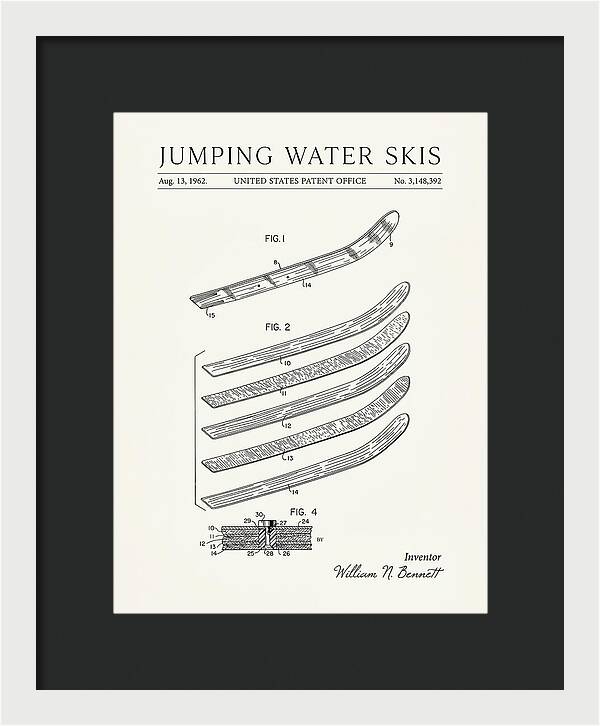 Jumping Water Skis Minimalist Patent Us3148392a