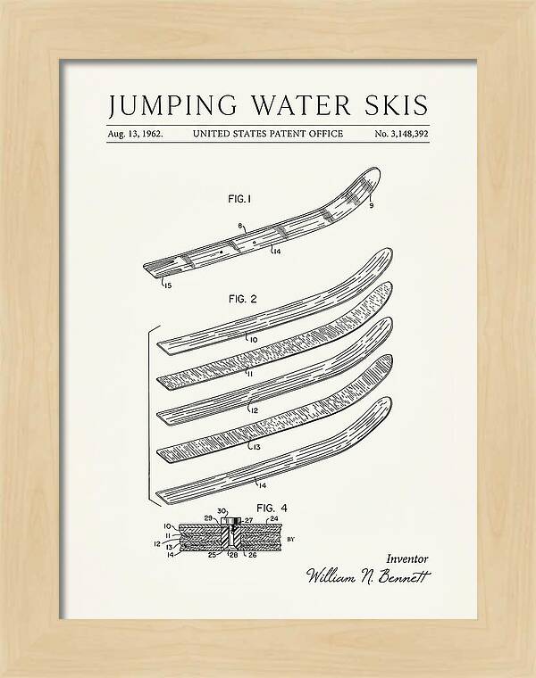 Jumping Water Skis Minimalist Patent Us3148392a