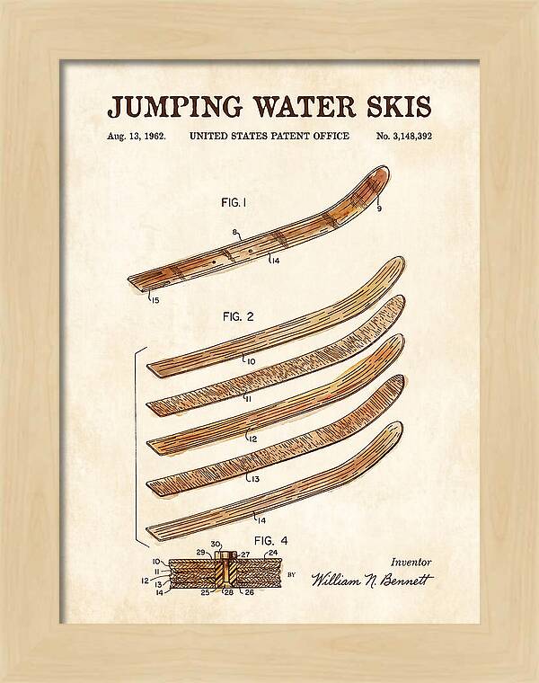 Jumping Water Skis Watercolor Patent Us3148392a