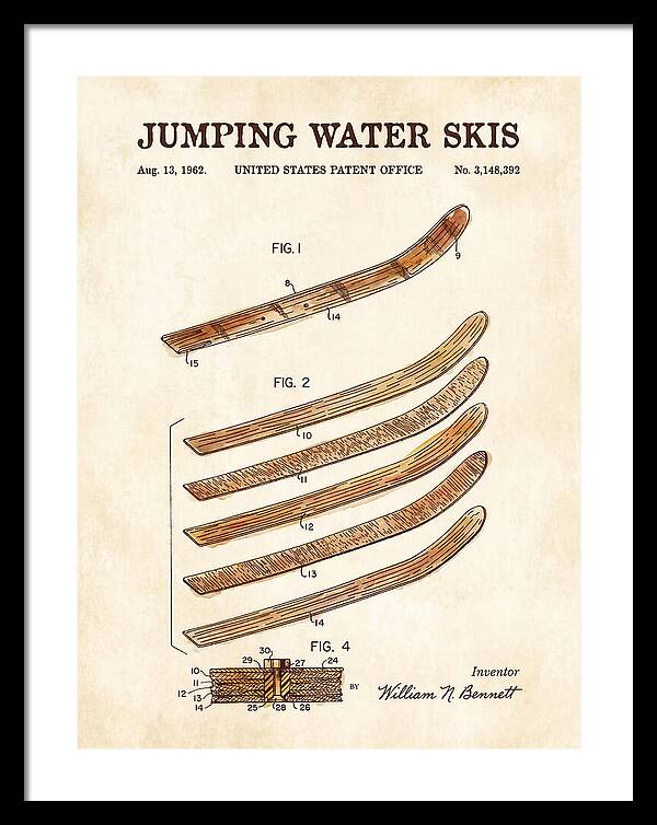 Jumping Water Skis Watercolor Patent Us3148392a