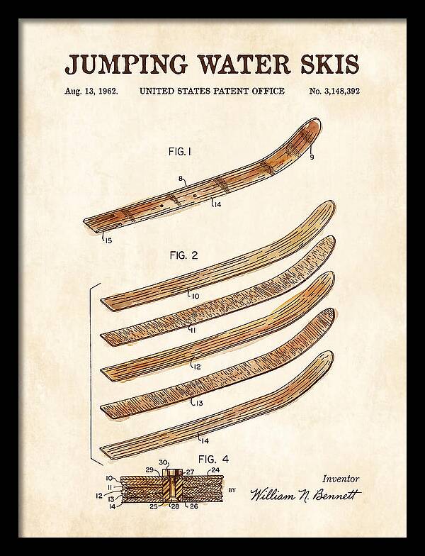 Jumping Water Skis Watercolor Patent Us3148392a