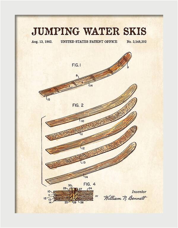 Jumping Water Skis Watercolor Patent Us3148392a