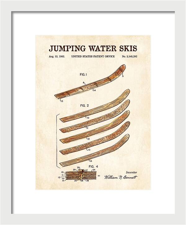 Jumping Water Skis Watercolor Patent Us3148392a