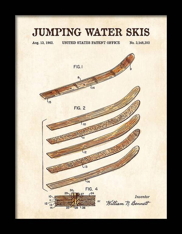 Jumping Water Skis Watercolor Patent Us3148392a
