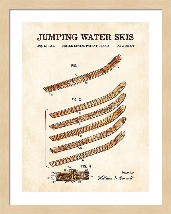 Jumping Water Skis Watercolor Patent Us3148392a