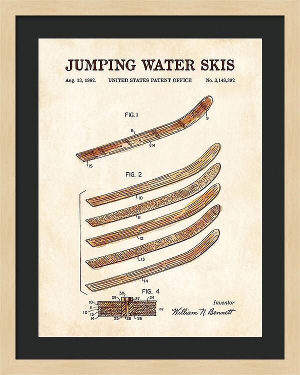 Jumping Water Skis Watercolor Patent Us3148392a