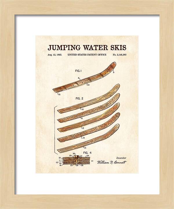 Jumping Water Skis Watercolor Patent Us3148392a