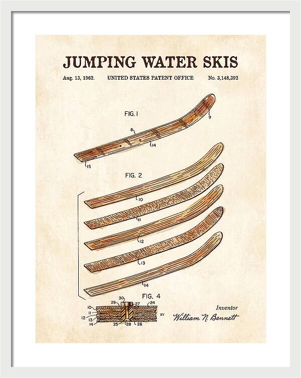 Jumping Water Skis Watercolor Patent Us3148392a