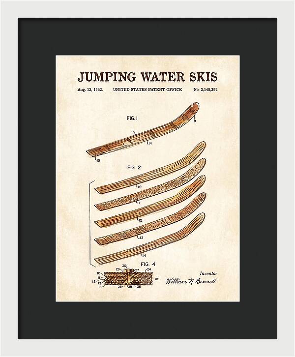 Jumping Water Skis Watercolor Patent Us3148392a