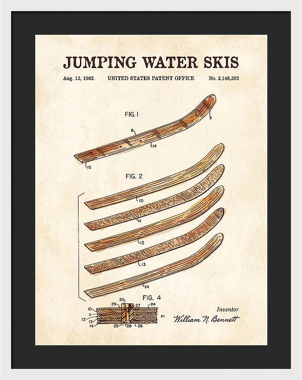Jumping Water Skis Watercolor Patent Us3148392a