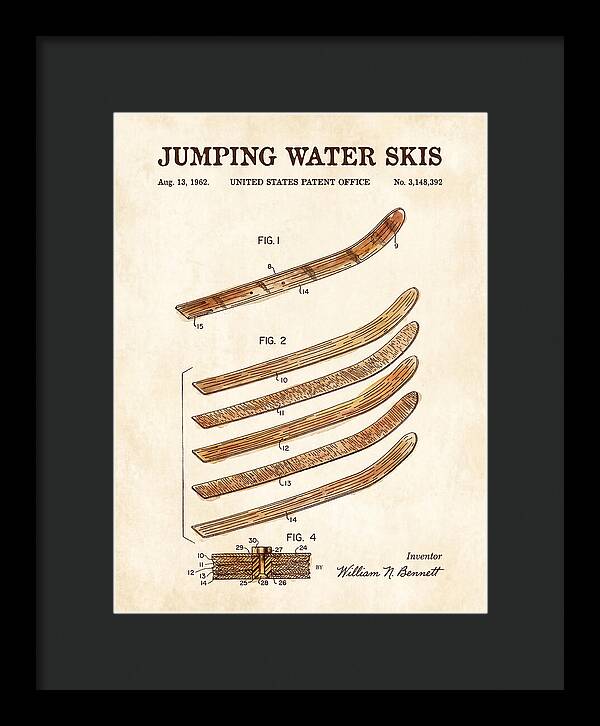 Jumping Water Skis Watercolor Patent Us3148392a