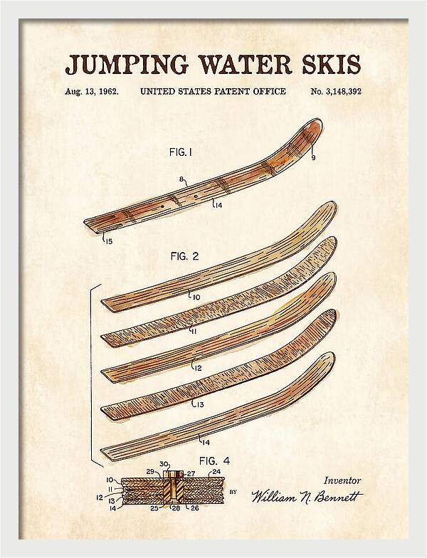 Jumping Water Skis Watercolor Patent Us3148392a