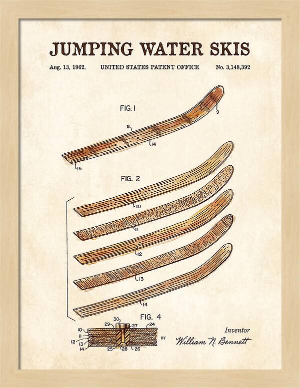 Jumping Water Skis Watercolor Patent Us3148392a