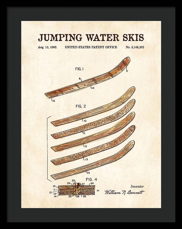Jumping Water Skis Watercolor Patent Us3148392a