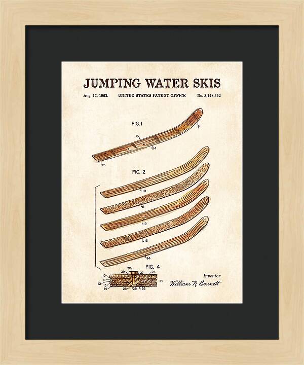 Jumping Water Skis Watercolor Patent Us3148392a