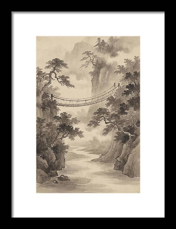 Jungle Rope Bridge Over River