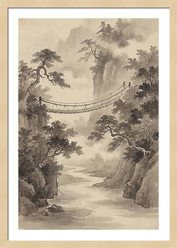 Jungle Rope Bridge Over River