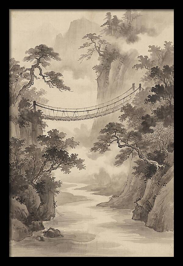 Jungle Rope Bridge Over River